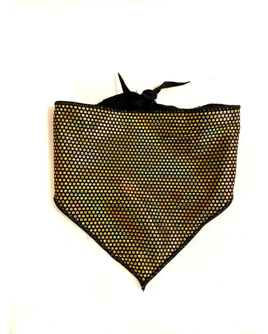 Black holographic dog bandana on a white background